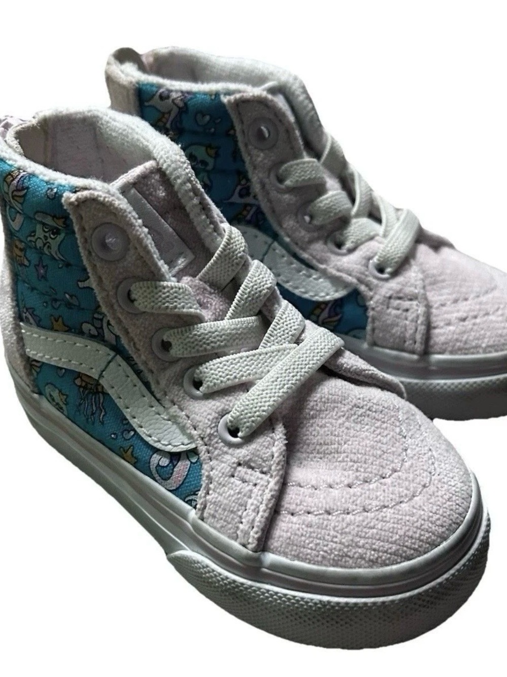 Toddler Girl Vans High Top Pink Sneakers Blue Ocean Design Size 4